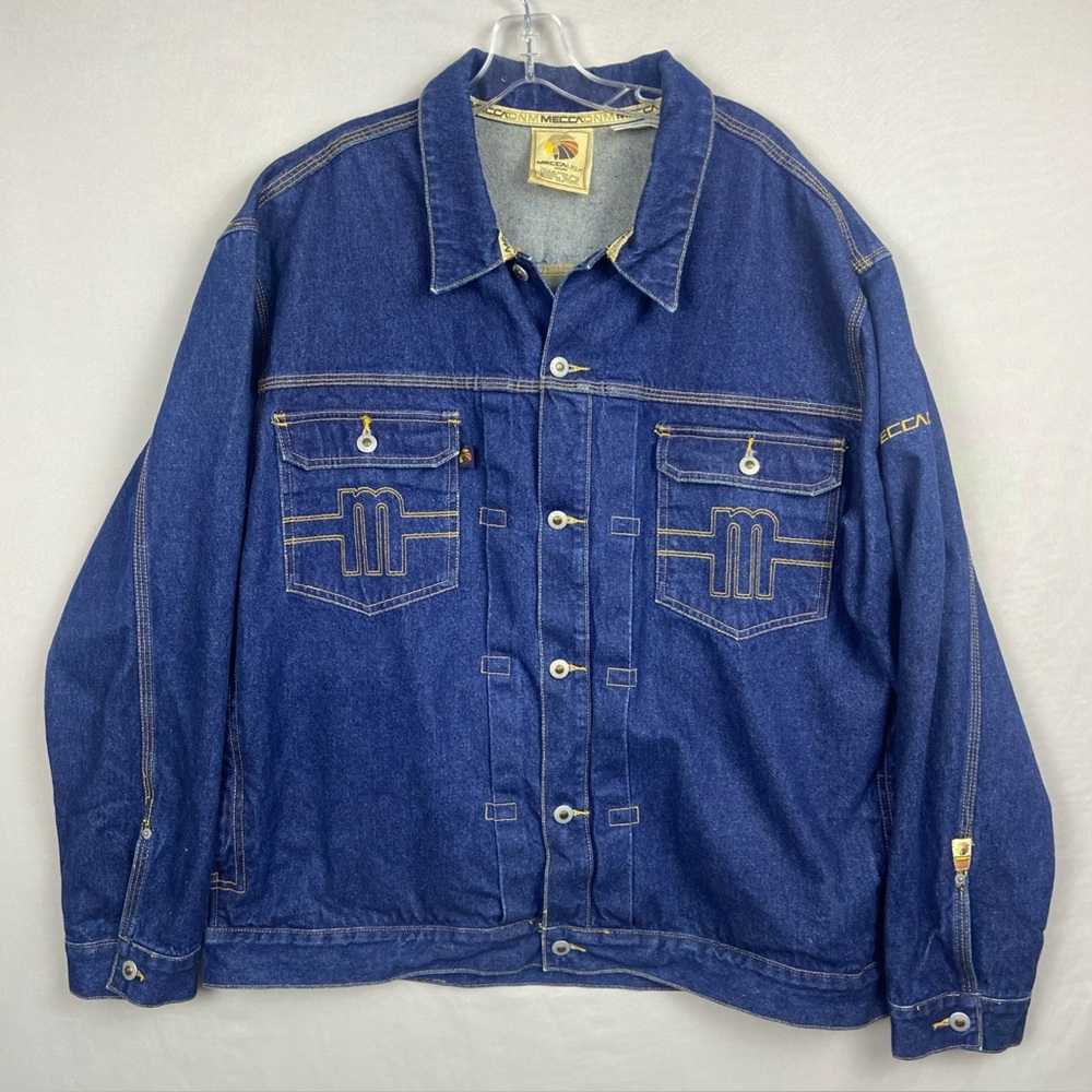 Vintage Mecca Denim Jean Jacket Men’s XL Hip Hop Streetwear Cotton Dark Wash